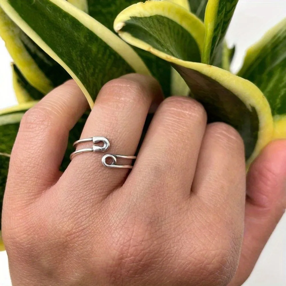 Adjustable Safety Pin Wrap Ring Bypass Statement Ring, Boho Elegant Style, Christmas Holiday Gift, All Season Party Jewelry