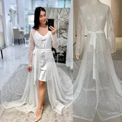 Crystal Sequined Long Sleeve Wedding Jacket Beaded Robe Party Shawl BOLERO Bridal Cape Sexy Pearsl Long Wedding Coat Customized