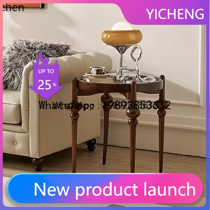 

X1 retro solid wood sofa edge few round corner few household living room light luxury glass small coffee table home decor