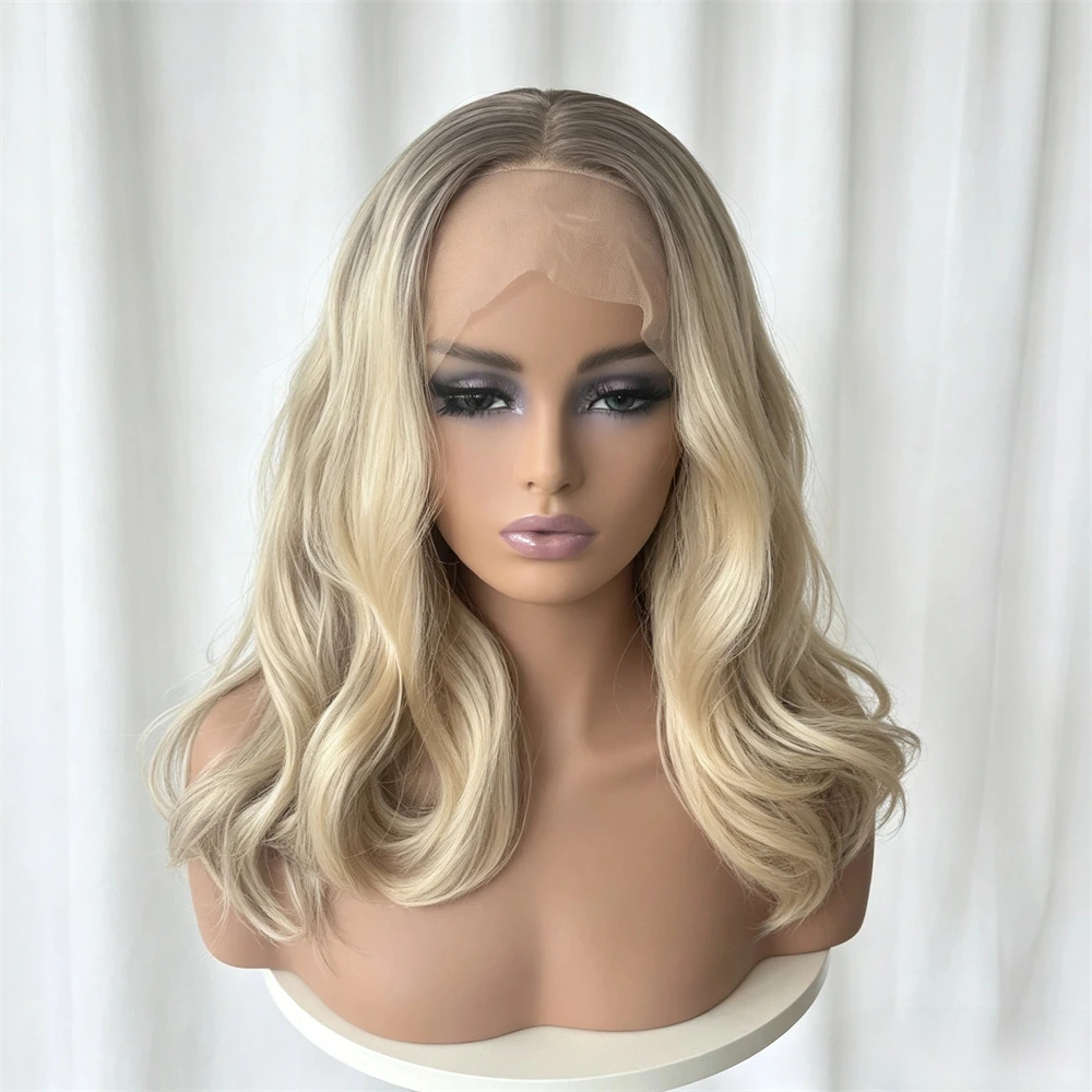 13x4 Ombre Creamy Blonde Synthetic HD Lace Front Wig with Light Brown Roots High Quality Heat Resistant Fiber Wig New Style Wig