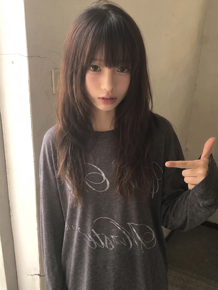 Tonngirls Ästhetisches 2000er-Jahre-Print-T-Shirt für Damen, lässiges, lockeres Langarmshirt, Streetwear, Y2K, japanisches Vintage-Oberteil – Detail 8