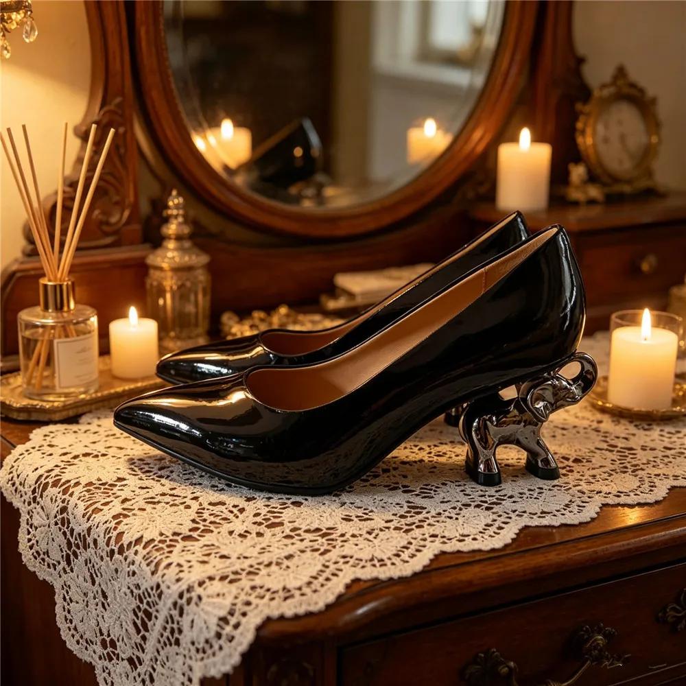 MILI-MIYA Classic Women’s Style Return Of The Calfskin Pointed-Toe High Heels With Chunky Elephant-Shaped Heels Available 34-43