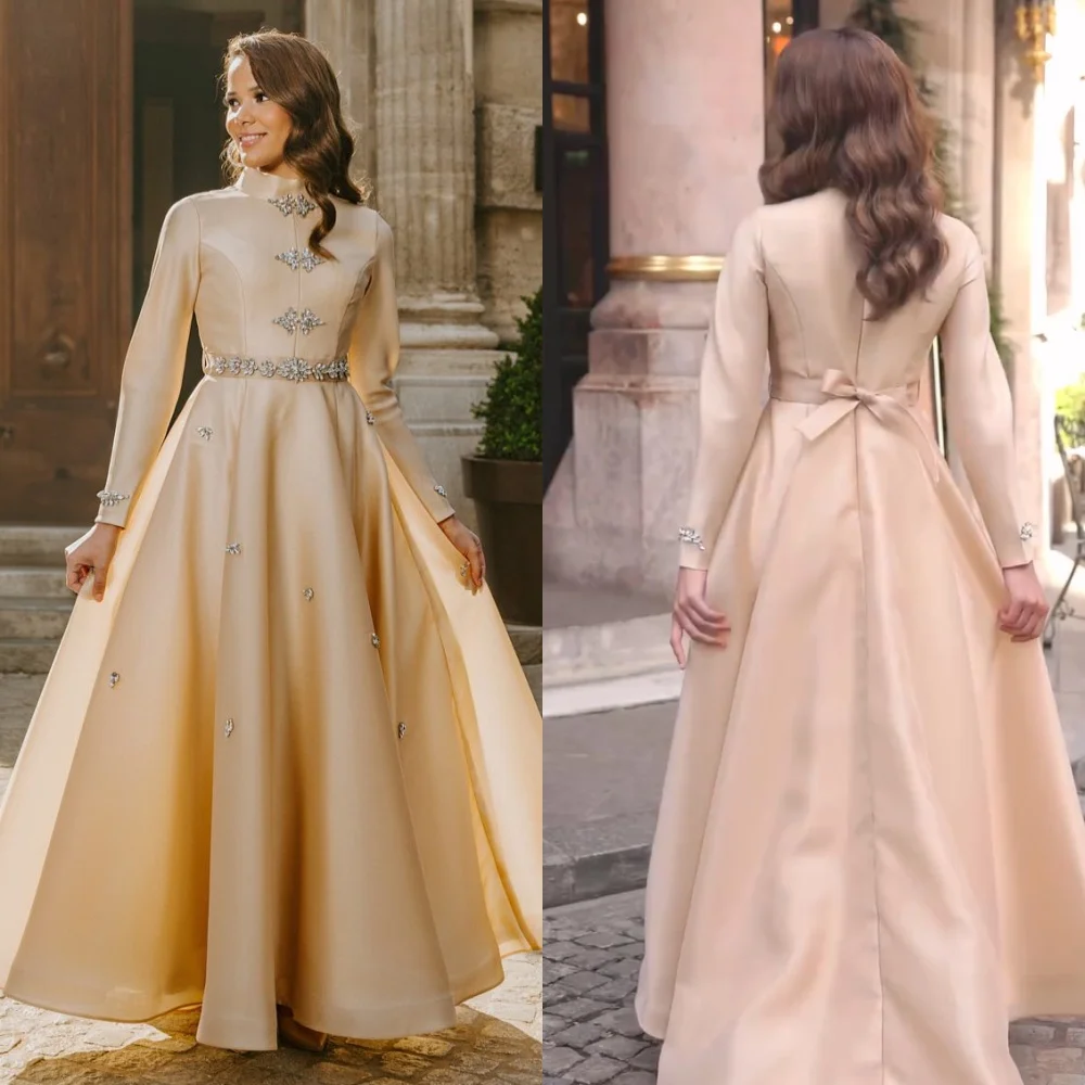 

Satin Beading Bow Quinceanera A-line High Collar Bespoke Occasion Gown Long Dresses