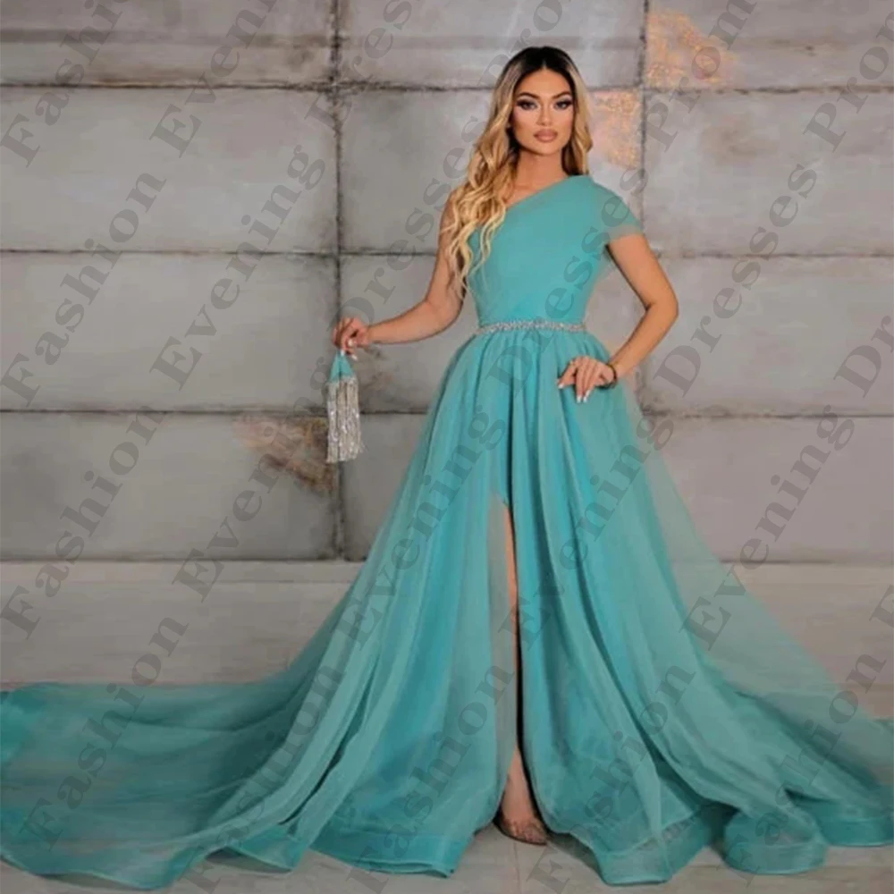 Female Elegant Evening Dresses Fashion Long Sexy Off Shoulder Sleeveless High Split For Women Fluffy Princess Style Prom Gowns