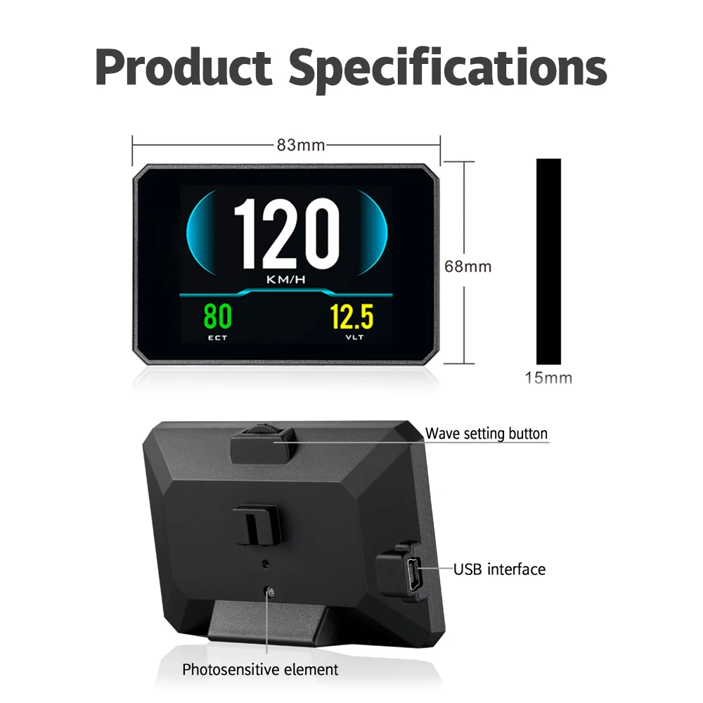 Hot Sale P16 Car  2 HUD Head-Up Display Smart GPS Slope Meter Speed Overspeed Warning Gauge Digital Multi-Function Alarm Tool