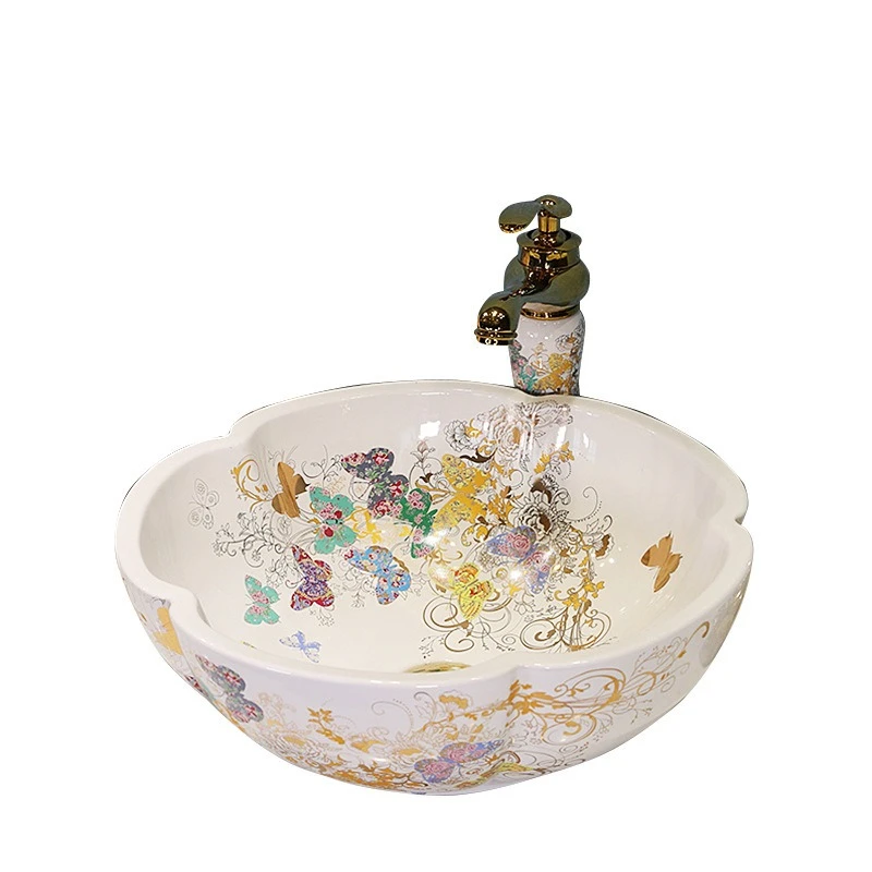 

Washbasin ceramic table pot petal-shaped ceramic washbasin