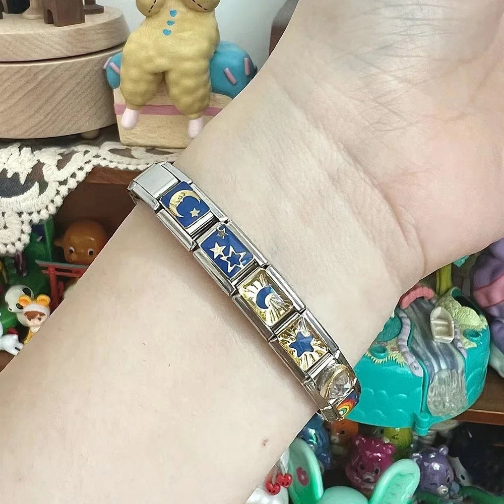Semkeiyee Cute Star Yellow Red Blue Colorful Italian Charms Fit 9mm Italian Bracelet Bangle DIY Jewelry Gift for Women Girls