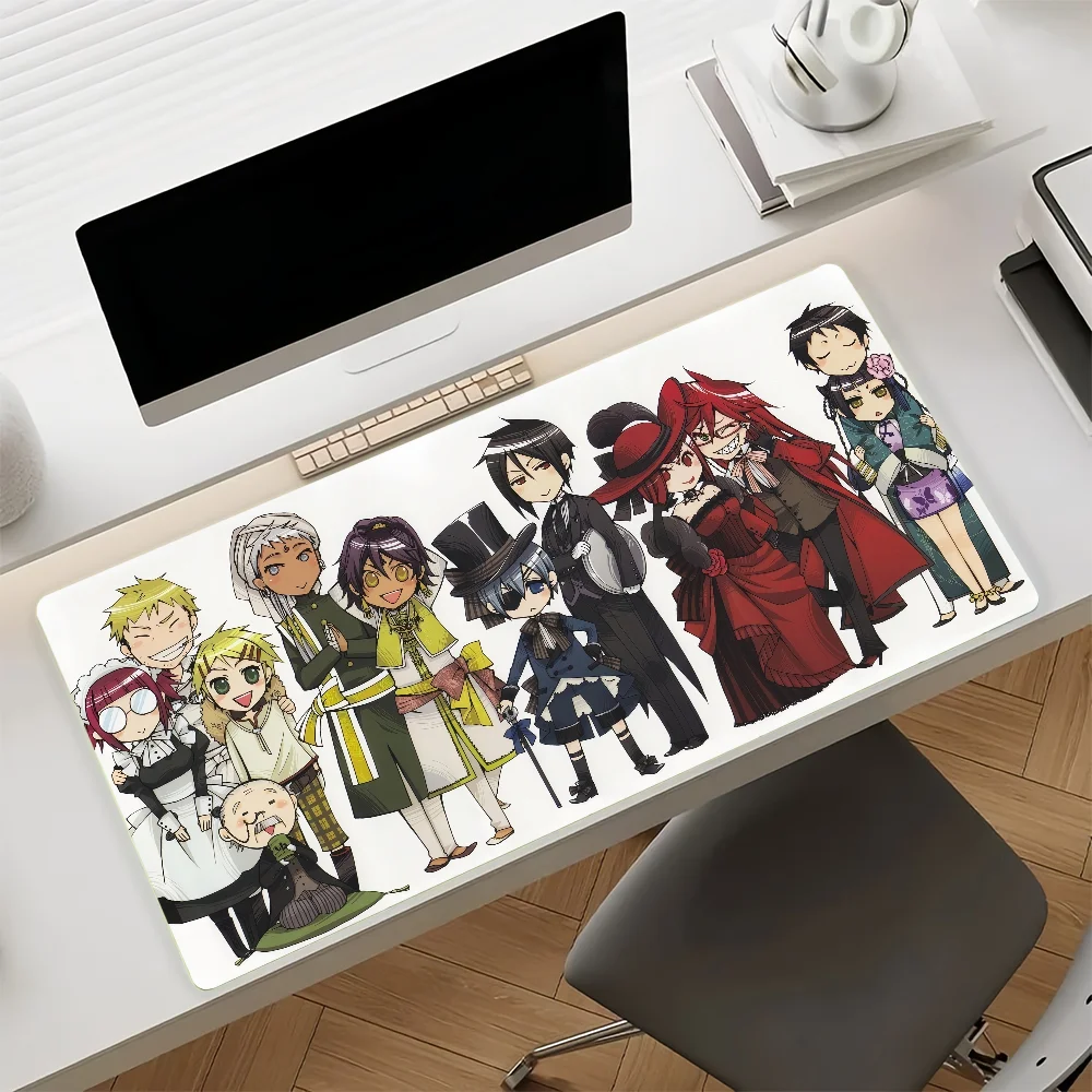 Anime Black B-Butler Mauspad, große, rutschfeste, wasserdichte Matte, Tastaturunterlage mit genähtem Rand für Gaming, Alltag, Büro