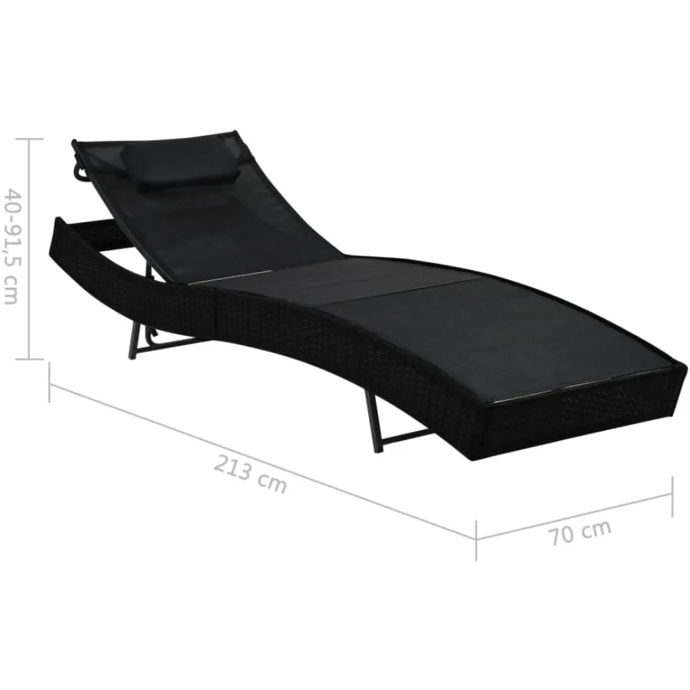 Espreguiçadeira com Almofada Poly Rattan Preto