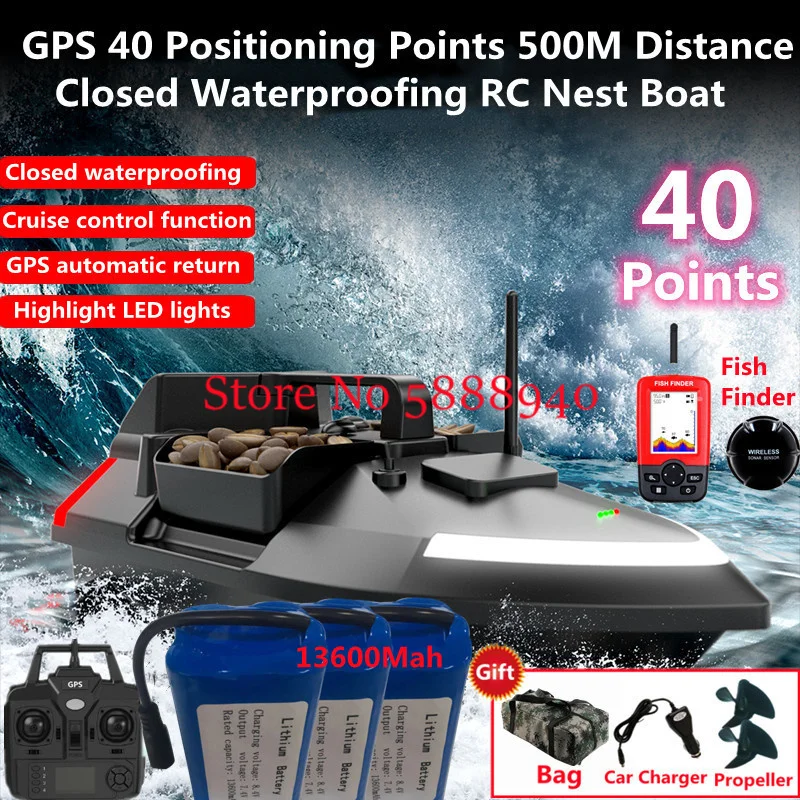 GPS Beidou Dual Positioning 3 Hopper Remote Control Bait Boat 500M 40Point GPS Auto Return Waterproof High Speed RC Fishing Boat