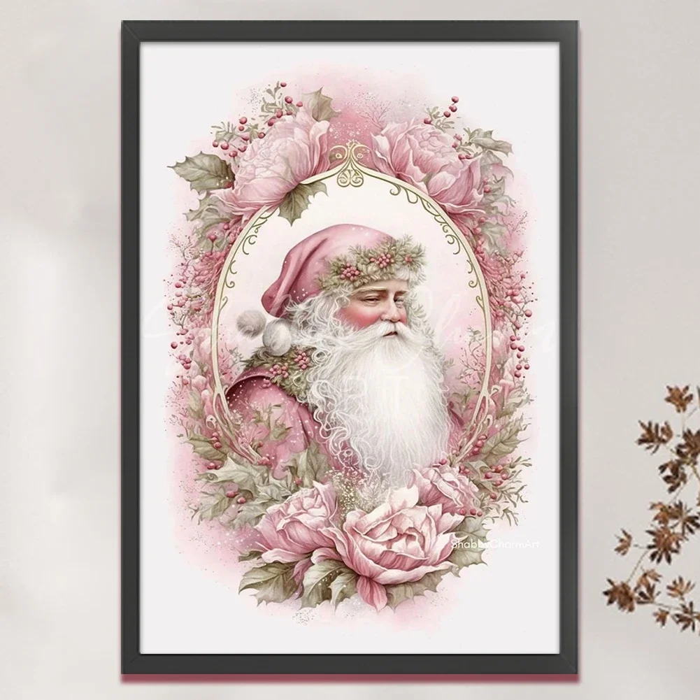 

Full Embroidery cotton Thread 14CT Printed Pink Santa Cross Stitch 45x65cm