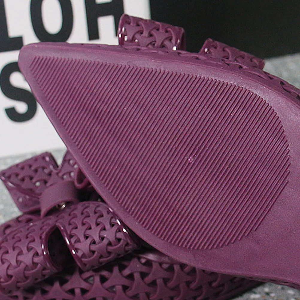 

1 пара женских пляжных сандалий с острым носком и бантом, пляжные сандалии из ПВХ на плоском каблуке, фиолетового цвета, размер 40, модная водонепроницаемая повседневная обувь