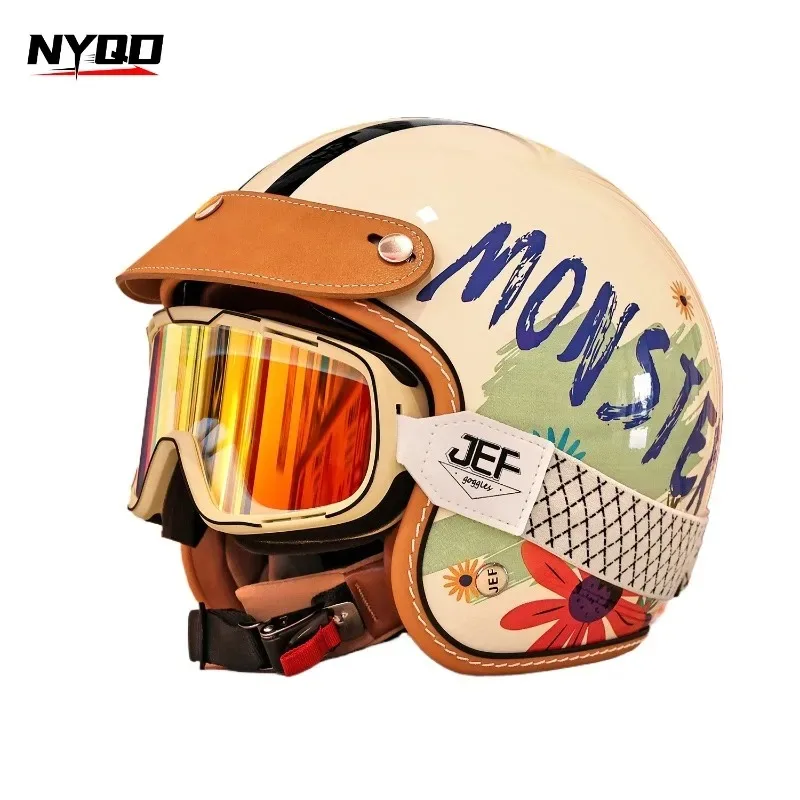 Motorcycle Helmet Vintage 3/4 Open Face Half Helmet CCC DOT ECE Cert Cool Vent 4 Seasons Unisex Cruiser Riding view 3