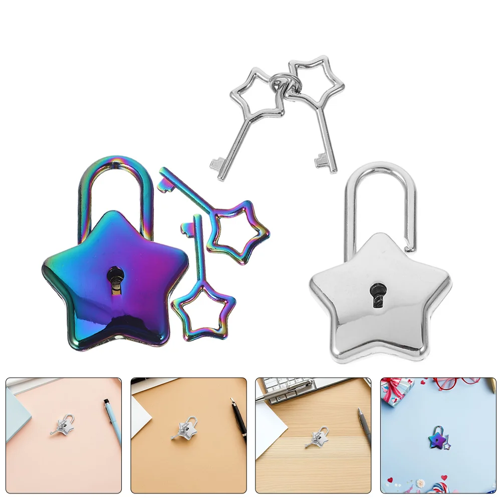 

2Sets Star Shaped Padlock Mini Lock for Notebook Diary Jewelry Box Security Portable Privacy Lock Small Metal Key Cute DIY