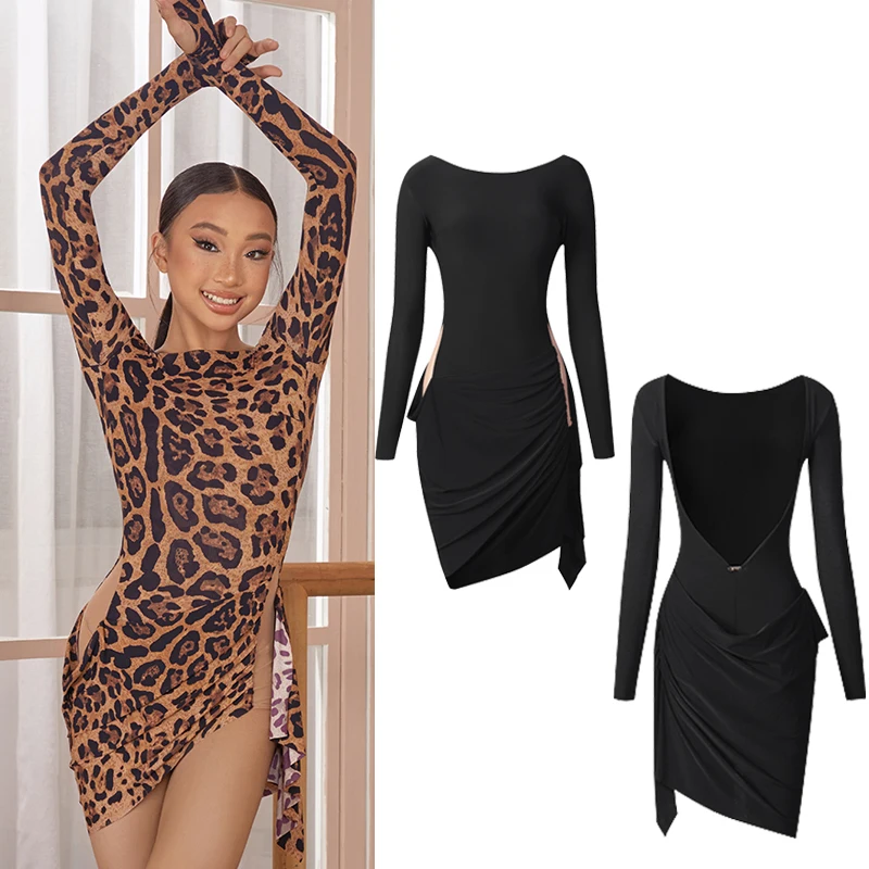 

ZYM Новое платье для латинских танцев для девочек, сексуальное платье с разрезом на спине и длинными рукавами, детское платье для латинских соревнований Samba Chacha DQS21247