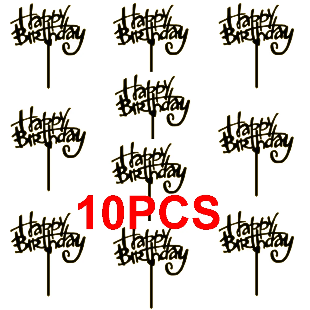 

10PCS Cake Topper Happy Birthday Flag Silver Black Gold Love Acrylic Letter Decoration for Party Wedding Supplies 2023 New Style