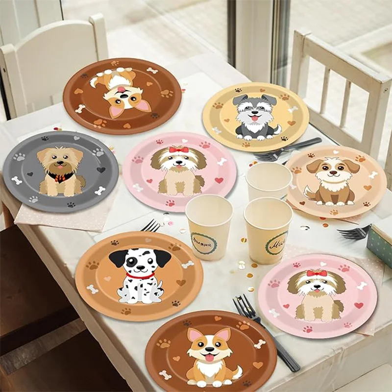 Cartoon Dog Party Decoration Paper Plate Puppy Themed Disposable Dinner Plate Pets Children's Birthday Baby Shower Party Supplie