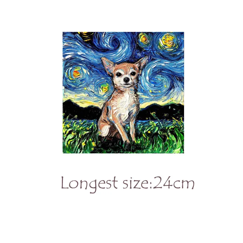 Van Gogh Stickers Heat Transfers Vintage Dogs Vinyl Applique Patches for T-Shirt Thermal Iron On Clothes Diy Sticker washable