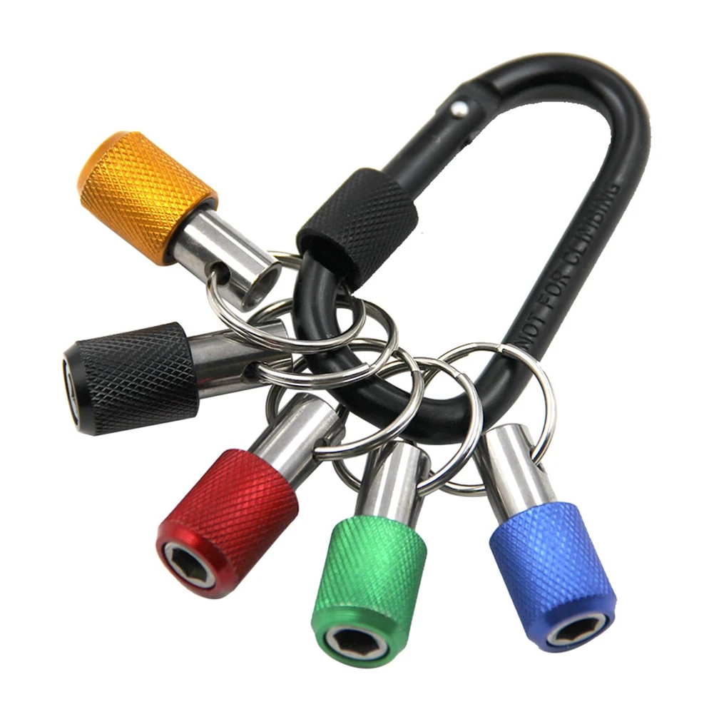 A77K 1/4 inch Hex-Shank Screwdriver Bits Holder Practical Extension Bar Drill Adapter Quick Release Carabiner Keychain