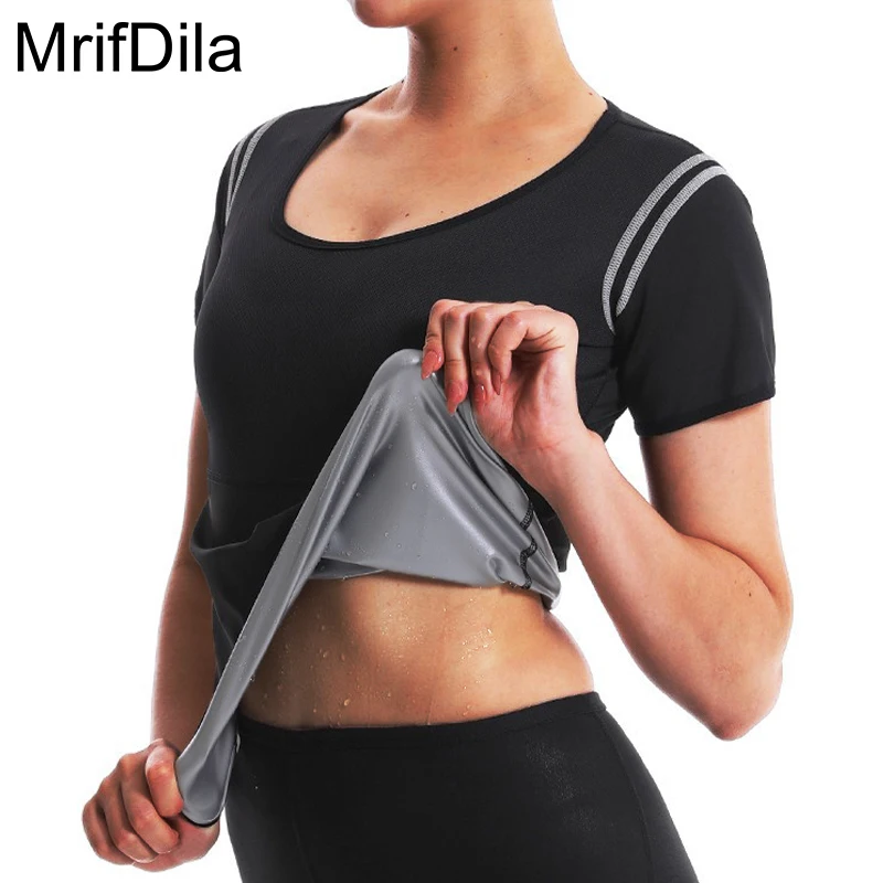 

MrifDila Silver Inner Sauna Tops Women's Short Sleeve Sweat Suit Weight Loss Breathable Mesh Shirts Exercise Workout Body Shaper