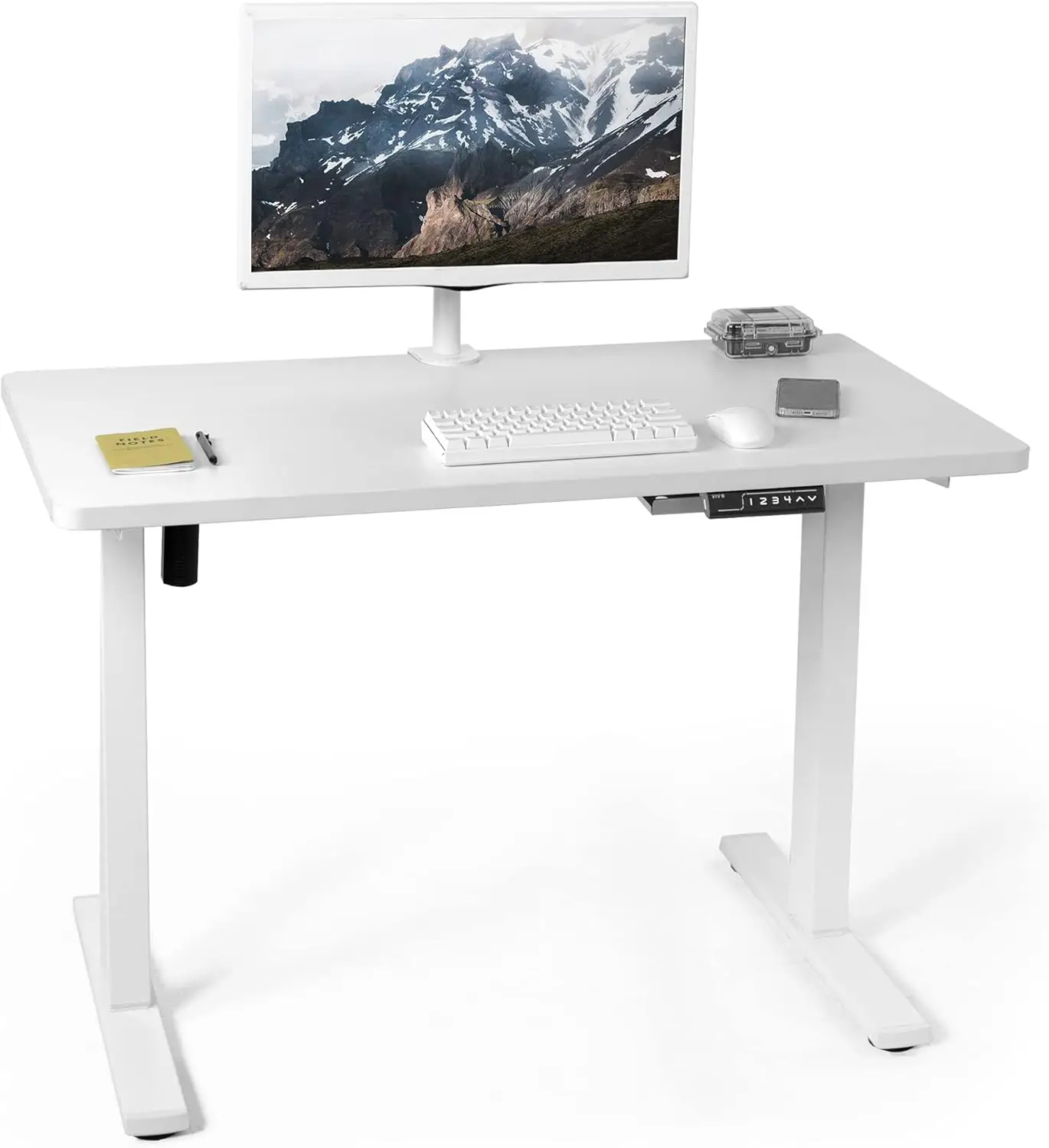 

43 x 24 inch Standing Desk Workstation, Memory Controller Height Adjustment, 1B Series, One-Piece White Top, White Frame