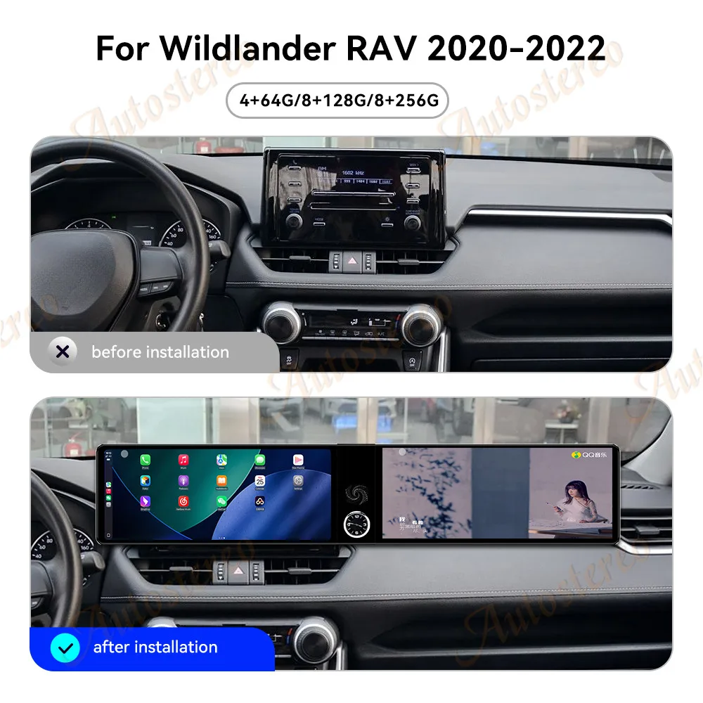 12.3 inch Dual Screen Car GPS Android Navigation For Wildlander RAV 2020-2022 Head Unit Multimedia Player Car Radio Auto