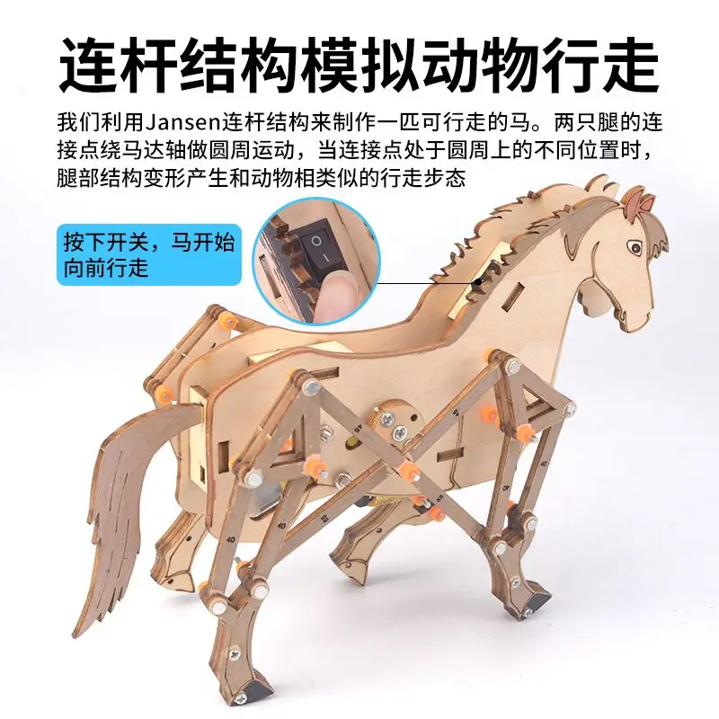 Handmade Mechanical Horse Puzzle Assembly Model Primary School Science Experiment Creative and Interesting Teaching Aids