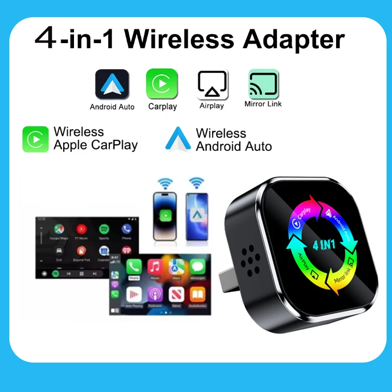 2026 New 4-in-1 Wireless Car Carplay Airplay Mirror Link Android Auto Connect Wireless Carplay Adapter for Apple and Android