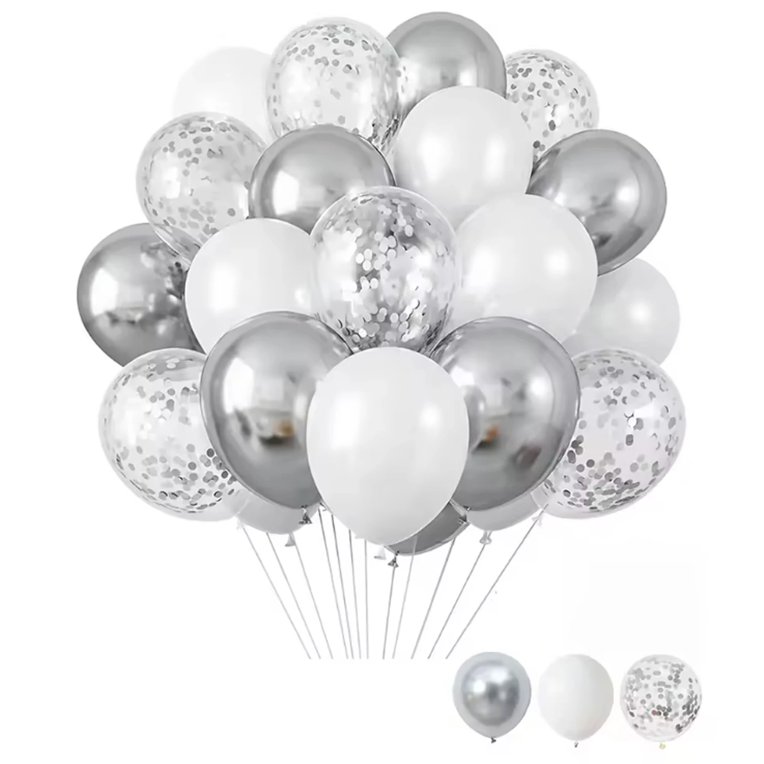 30-teiliges weißes Ballon-Konfetti-Ballon-Set, geeignet für Hochzeit, Jahrestag, Valentinstag und Geburtstagsdekorationsballons