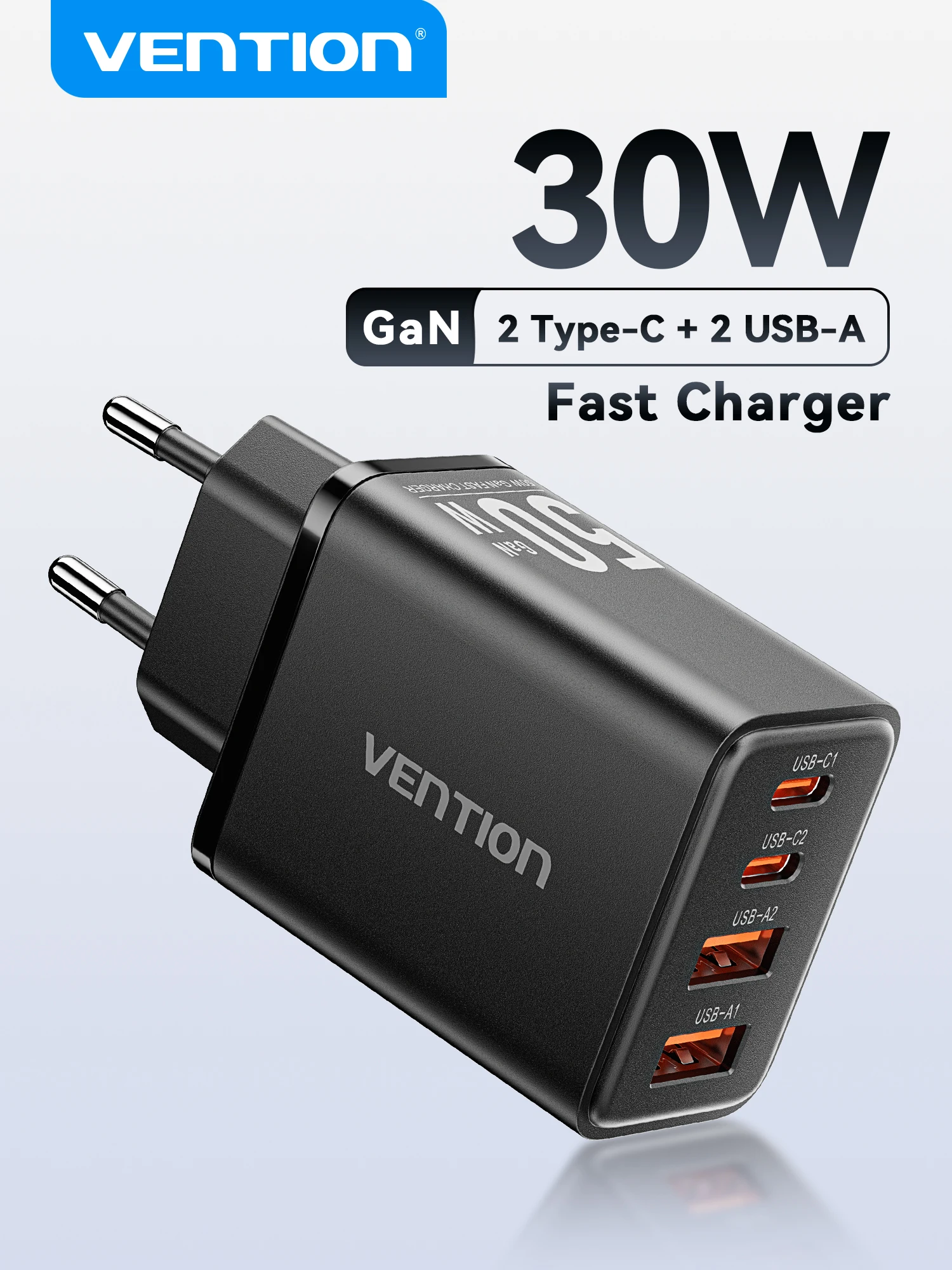 Ładowarka Vention 30W GaN PD QC 3.0 USB C do iPhone 17 16 15 Pro Xiaomi Tablet iPad Air, dwuportowa ładowarka do telefonu 50W MAX — zdjęcie produktu 7