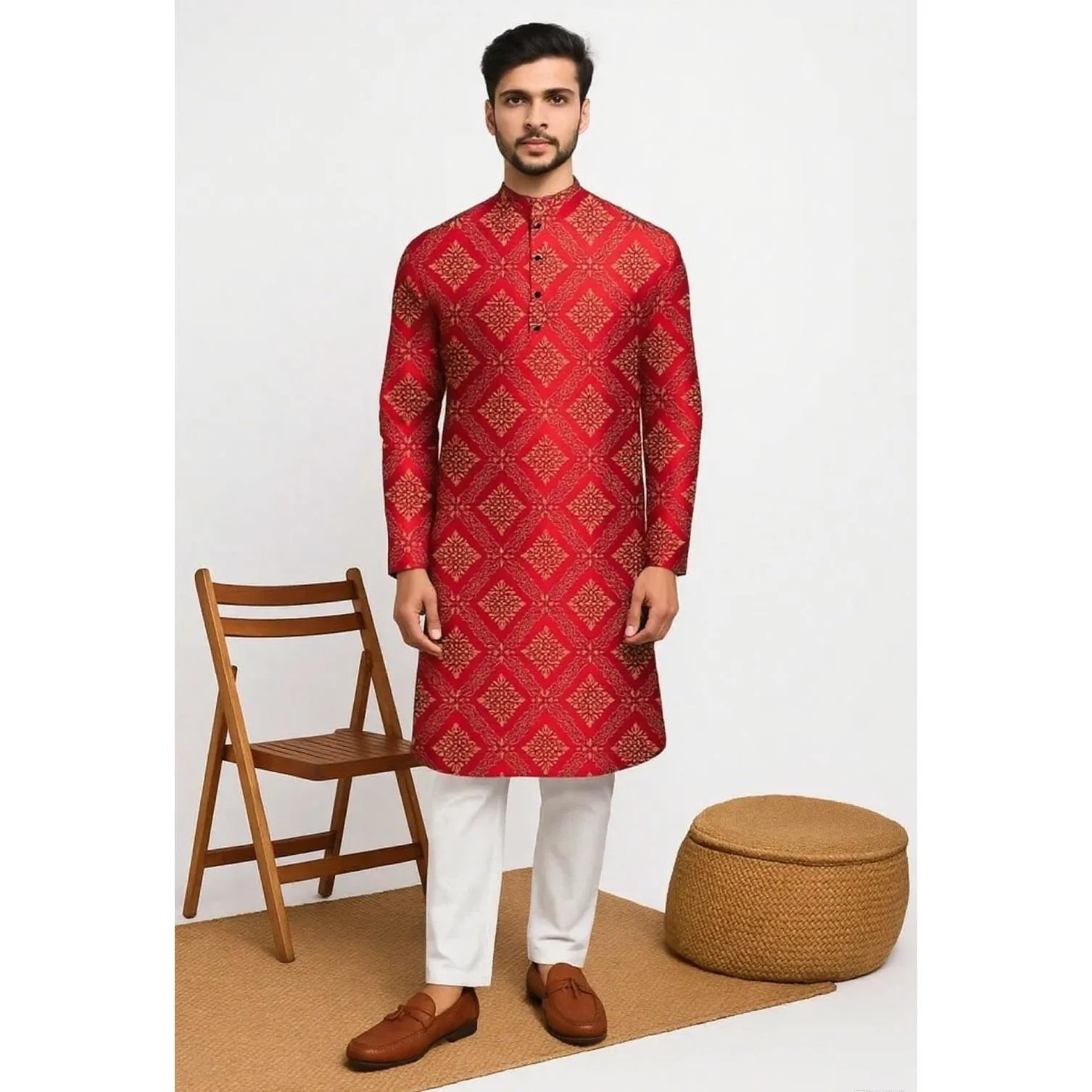 India Camisa de primavera para hombre Tradición Kurtas Blusa larga vintage