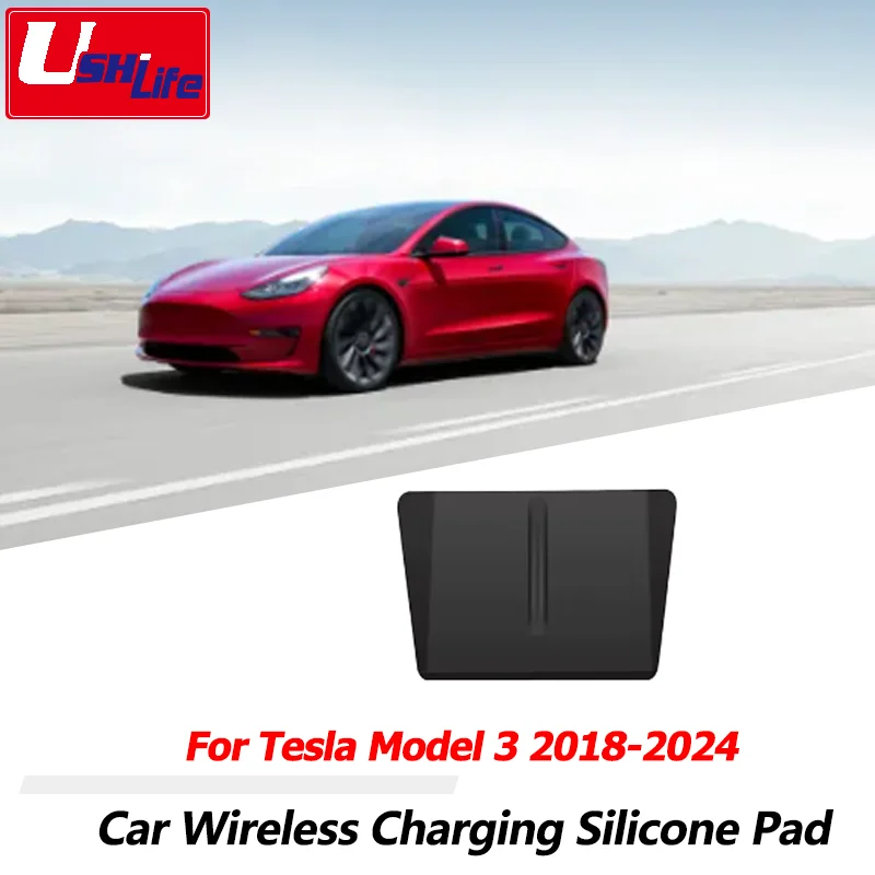 

Wireless Charging Silicone Pad Carbon Fibre Central Control Charger Protector Cover Non-Slip Mat Accessories for Tesla Model 3 Y