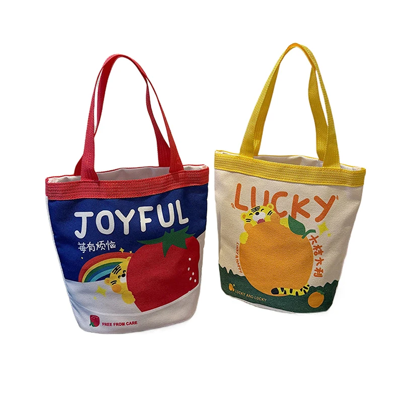

Cute Canvas Bucket Handbag Fashion Cartoon Printed Cloth Tote Women's Large Capacity Casual Storage Shoulder Bag