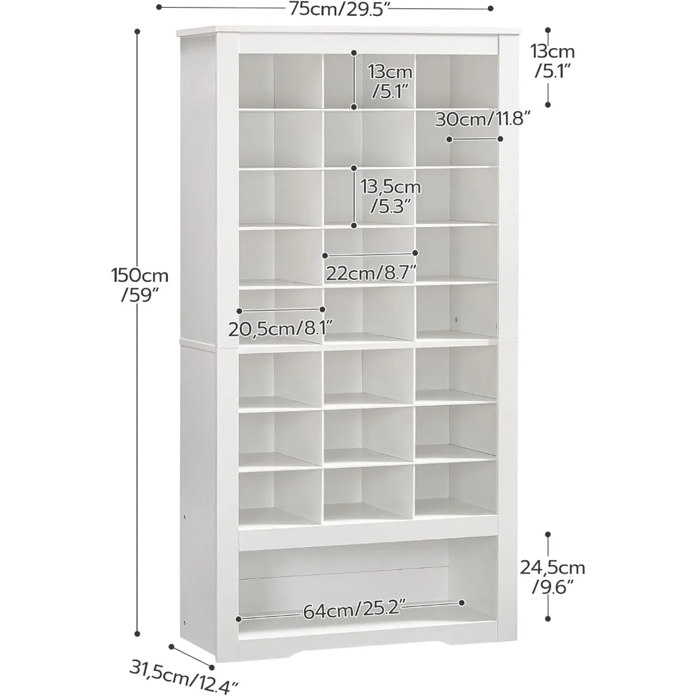 Tall Shoe Cabinet, 9 Tier Shoe Storage Cabinet, Freestanding Wooden Shoe Cabinet Organizer with 24 Cubbies and 3 Hooks image 3
