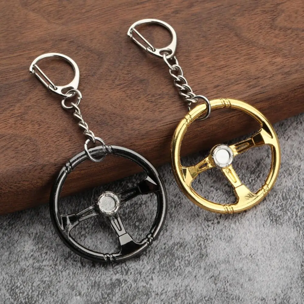 

Personality Alloy Racing Steering Wheel Key Ring Three Color Keychain Car Refitting Pendant Punk Creative Backpack Decoration