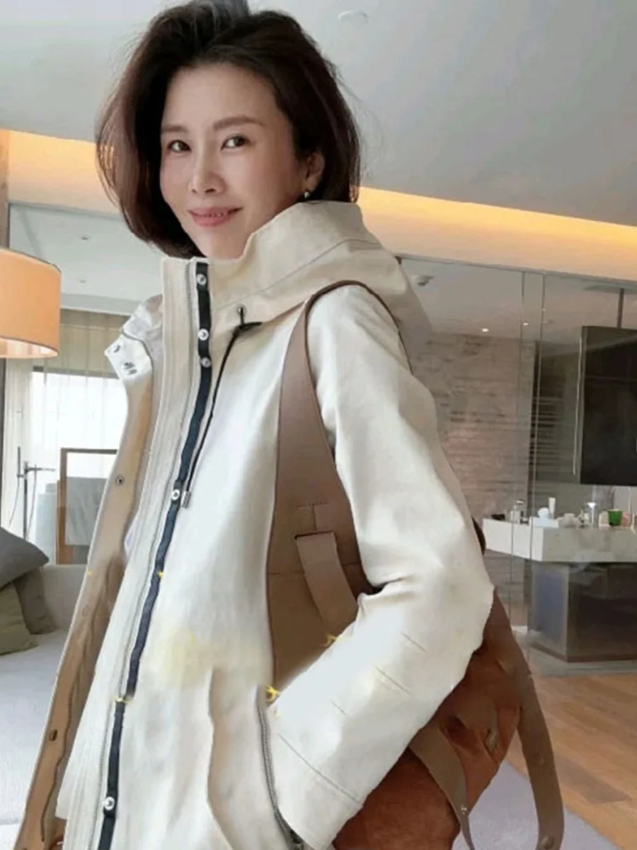 

Winter New Style Luxury Short White Windbreaker Versatile Outerwear Fashionable Streetwear Jacket Korean Style Long Sleeve Coat