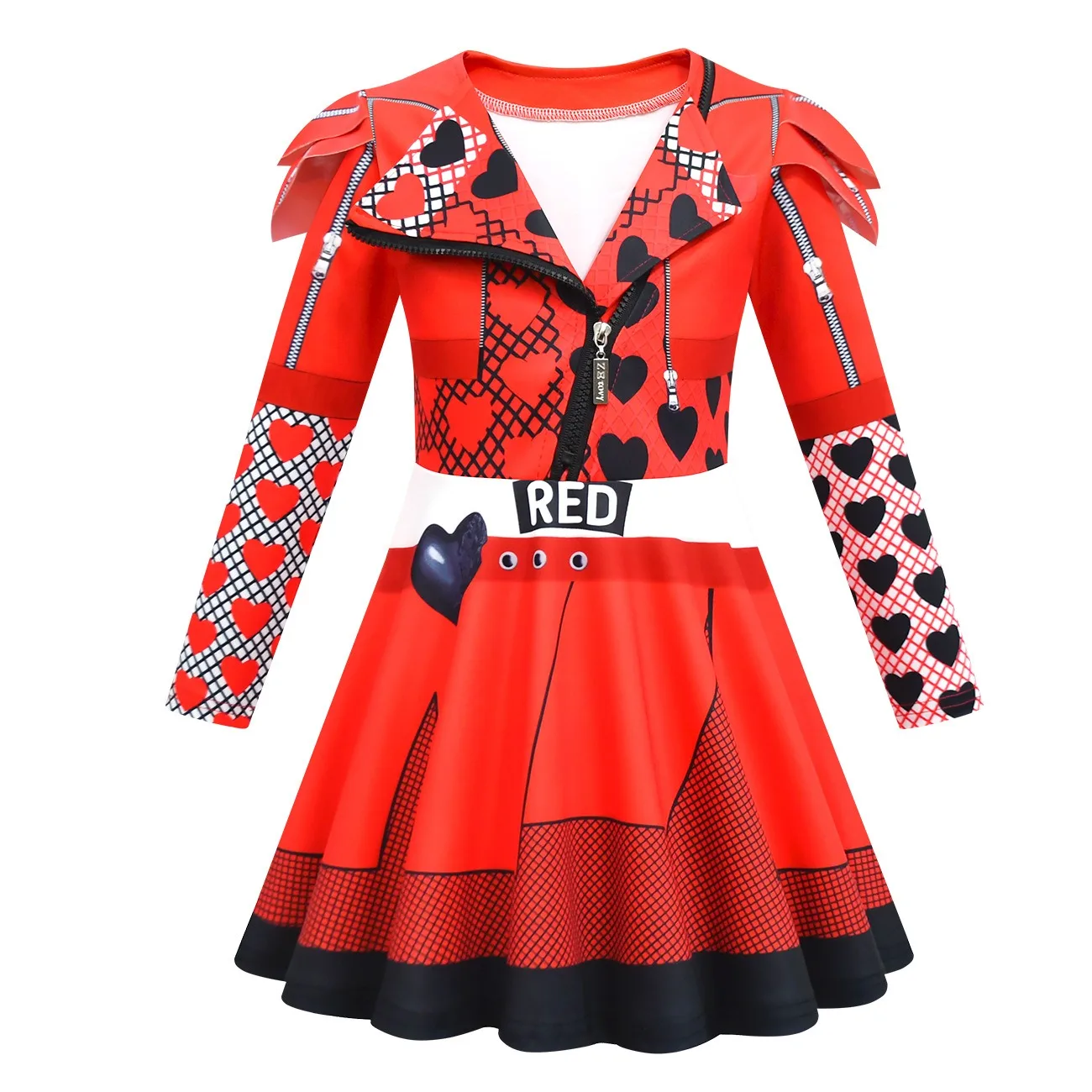 The Rise of Red Costume para meninas, Cosplay D-Descendentes, Roupas Infantis Fantasia, Peruca Halloween, Vestido de Festa Extravagante