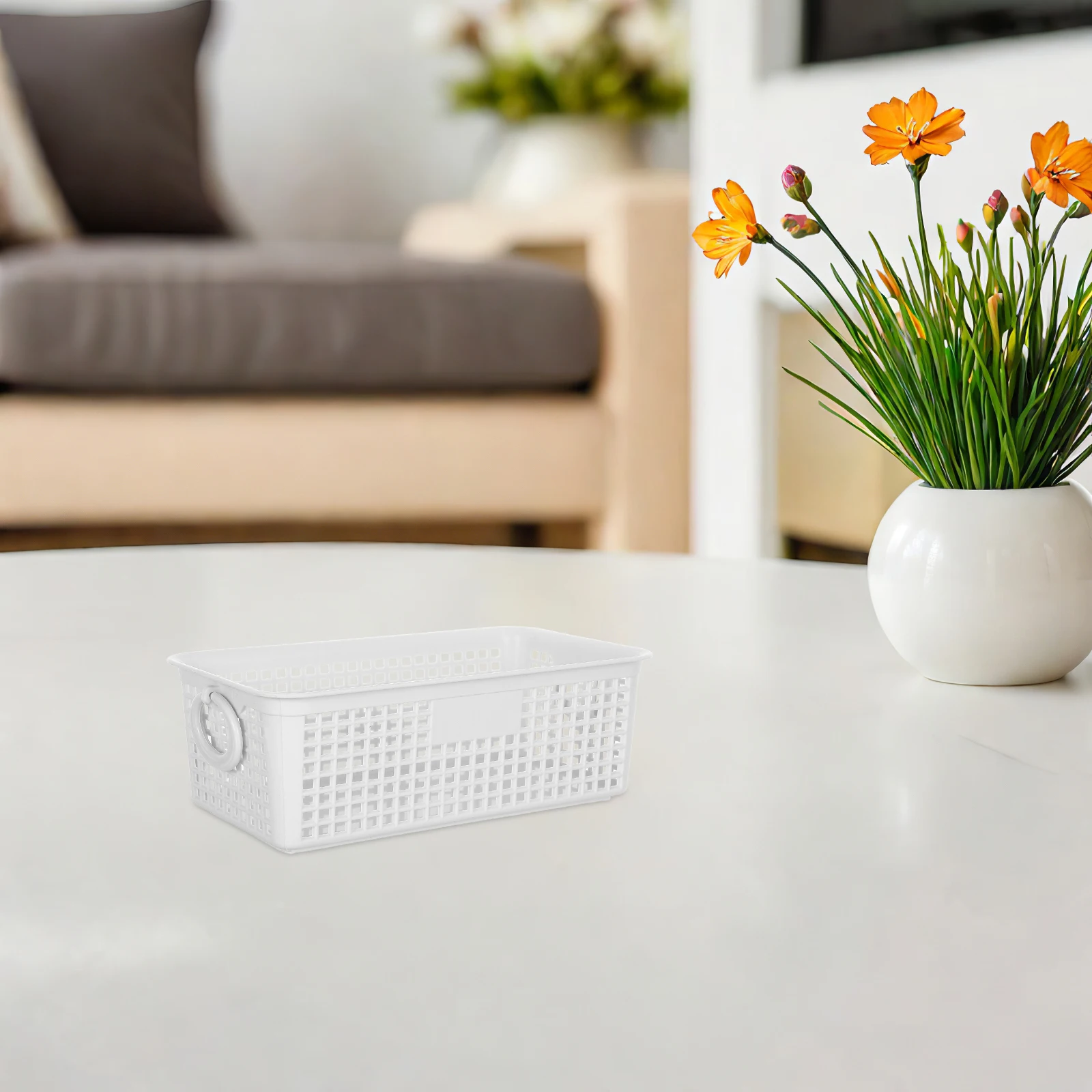 

3pcs Desktop Container With Handles Hollow Vegetable Storage Container Sundries Basket Plastic Storage Basket 8\