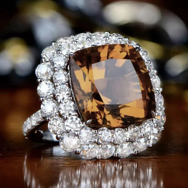 Luxurious Stars Embellished with Broken Zircon Sparkling Jewelry, High-end Style Square Fat Geometric Design Ins Jewelry Ring