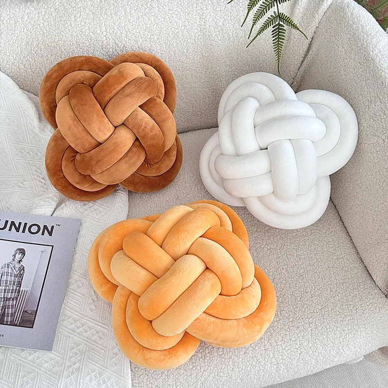 Cross-border Amazon solid color knotted woven throw pillow Danish ball Chinese knot sofa bed decorative bay window cushion
