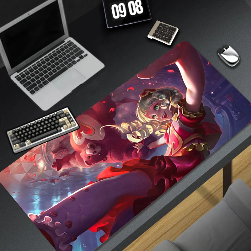 Annie League of Legends Mouse Pad Laptop Kawaii Gamer Cabinet Keyboard Rug Pink Bear Flowers Desk Mat PC Cute Anime XXL Mousepad