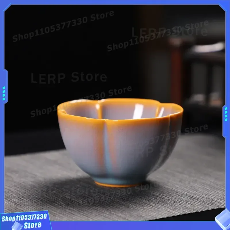 Dehua Ceramic Single Teacup 100ml Bright Glaze Ru Kiln Style Plum Blossom Design Medium Capacity Gu Yun Qiuxia Series Elegant
