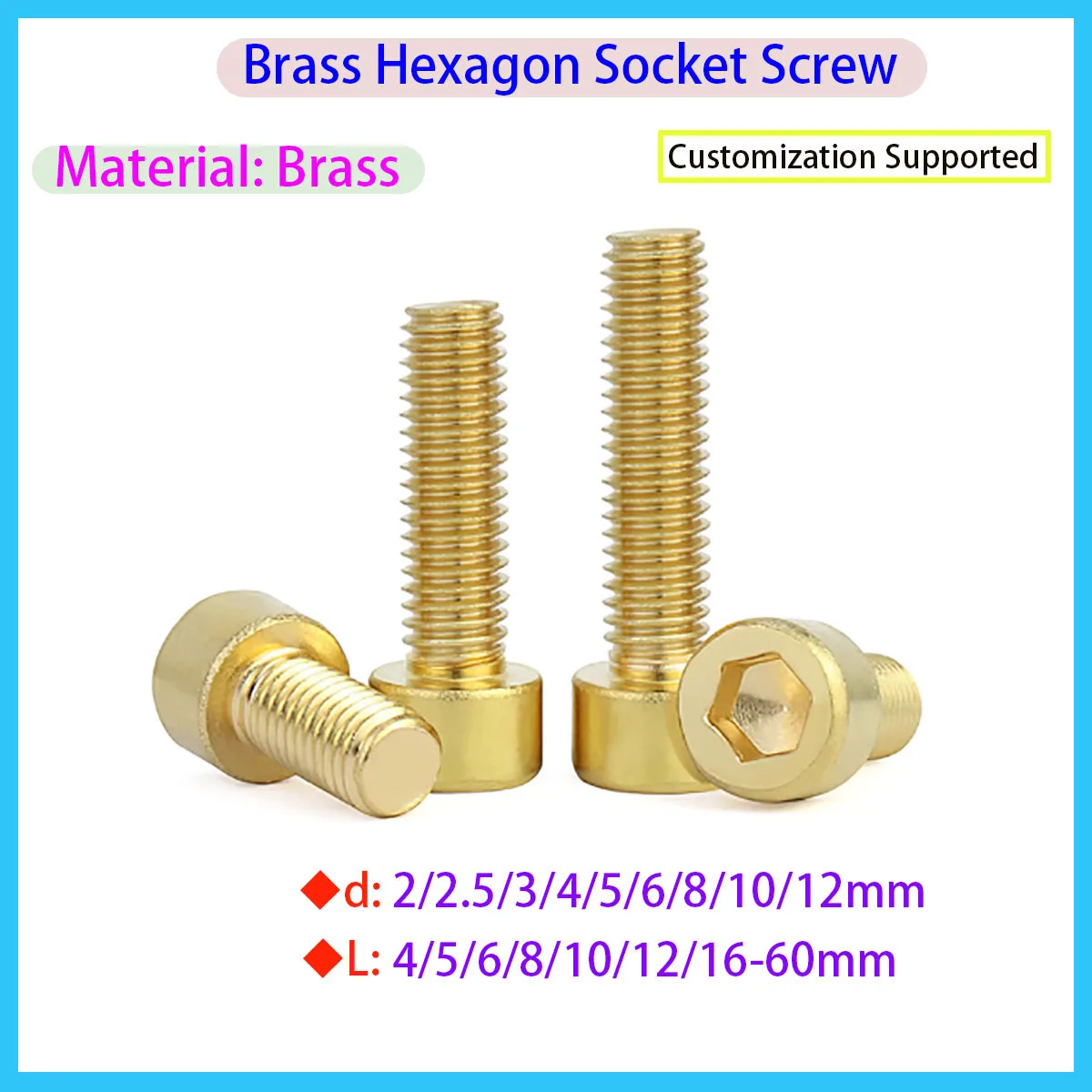 Brass Hexagon Socket Head Cap Screw, Hexagon Socket Head Bolt M2.5 M3 M5 M6 M8 M10 M12
