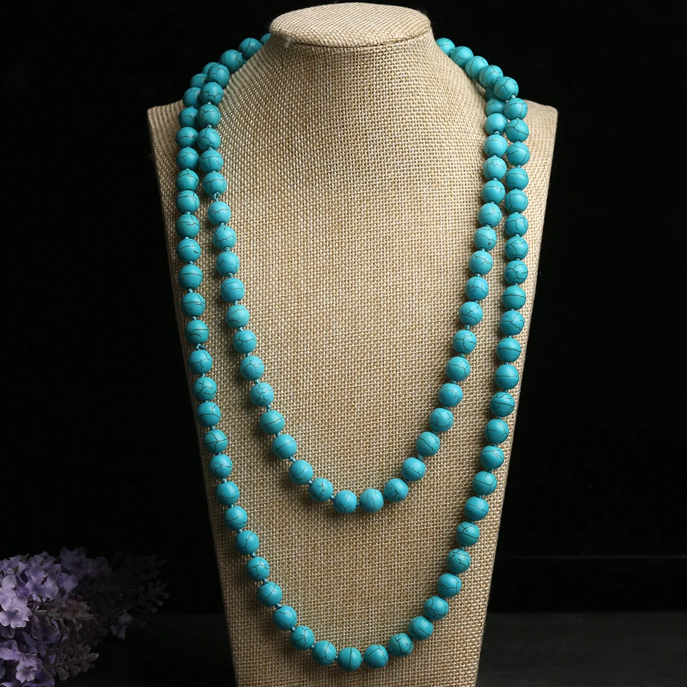 Womens Imitation Turquoise Necklace 10mm Ball Chain