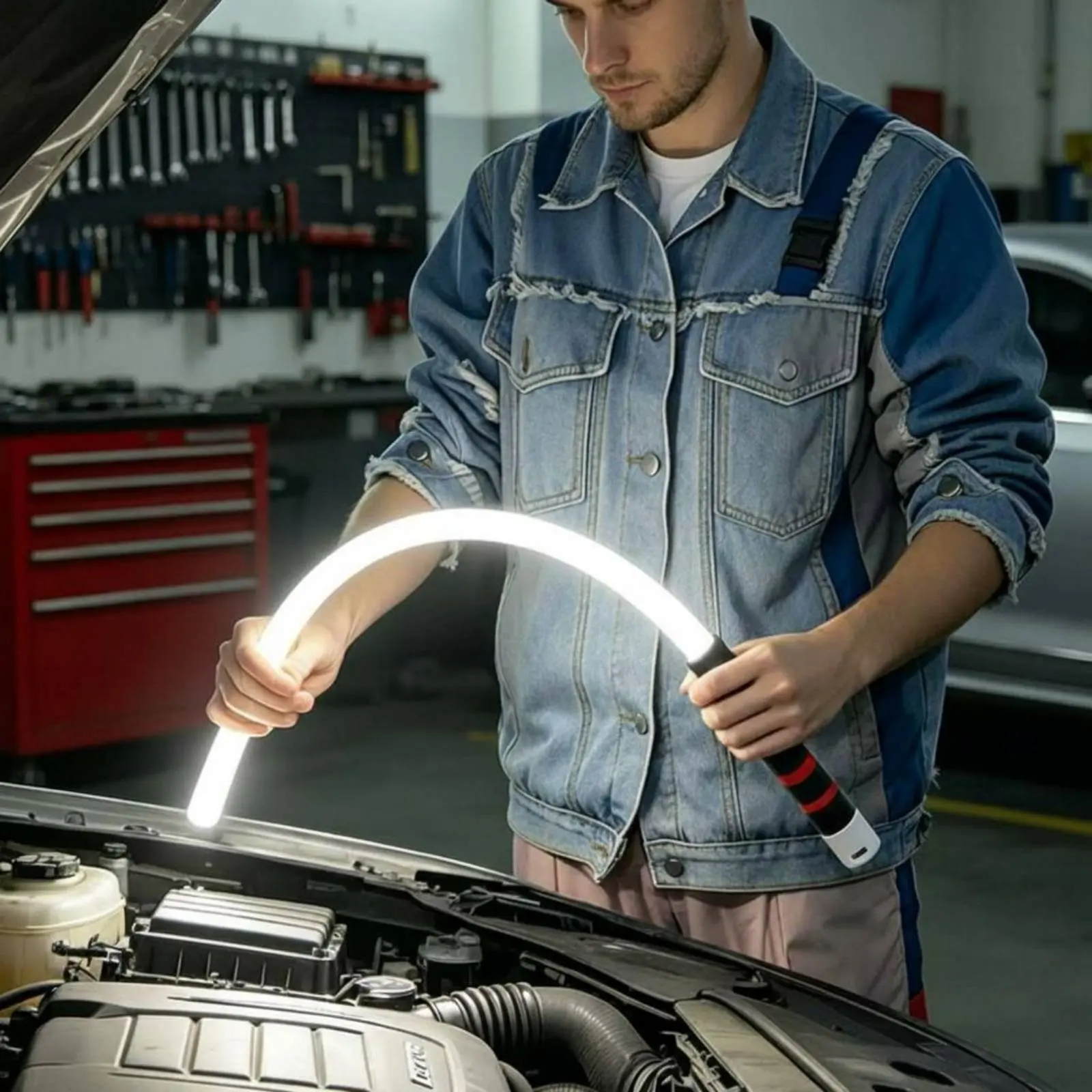 Bendable LED Light Type-C Charging Rechargeable LED Work Light Automotive Accessory 3 Modes Lighting Tool Compact for Engine Bay