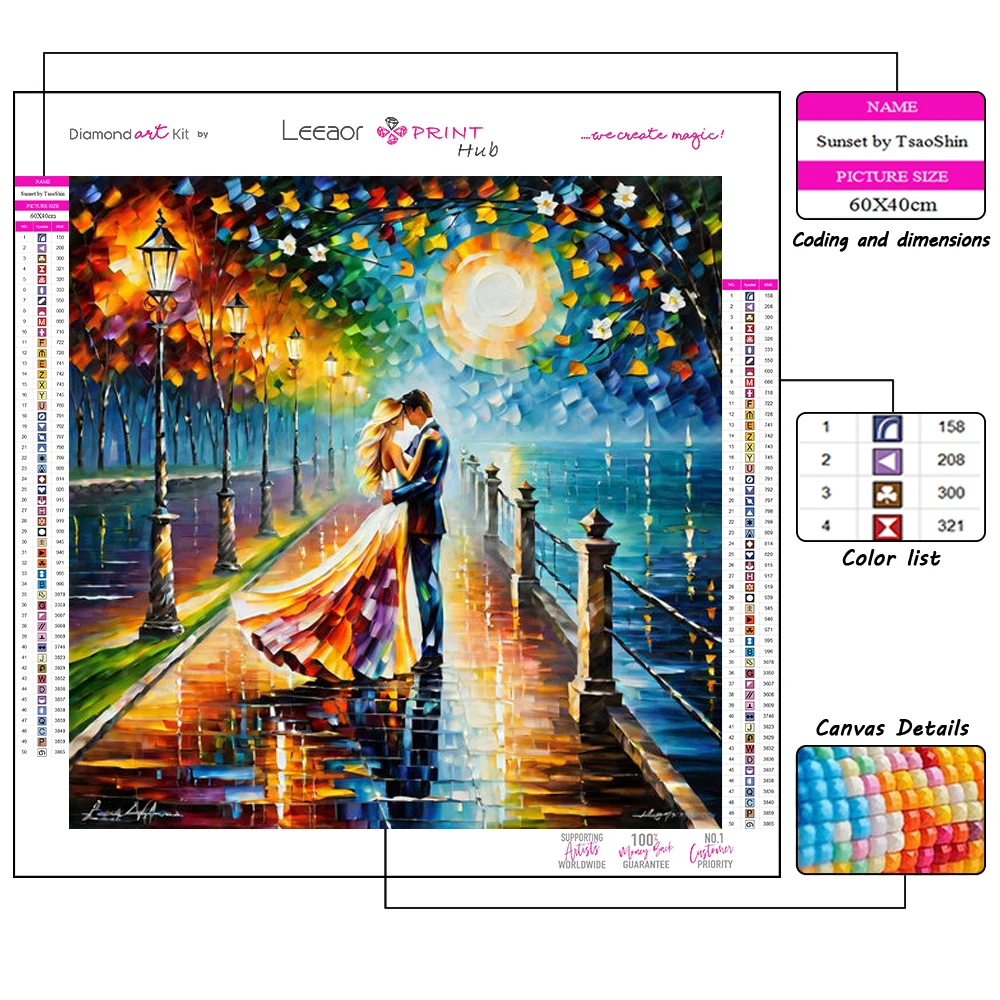 Romantic Love Diamond Painting Landscape Under Street Lamp Full Diamond Mosaic Embroidery Cross Stitch Kit Colorful Home Decor