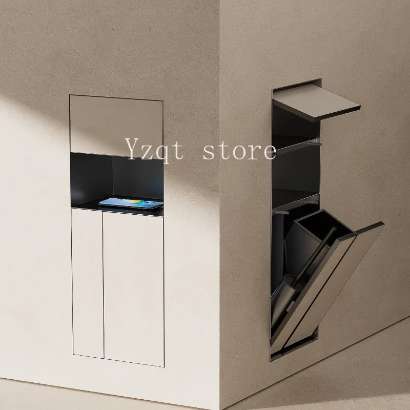 Stainless steel niche toilet trash can embedded tissue box toilet brush storage cabinet stainless steel niche embedded cabinet