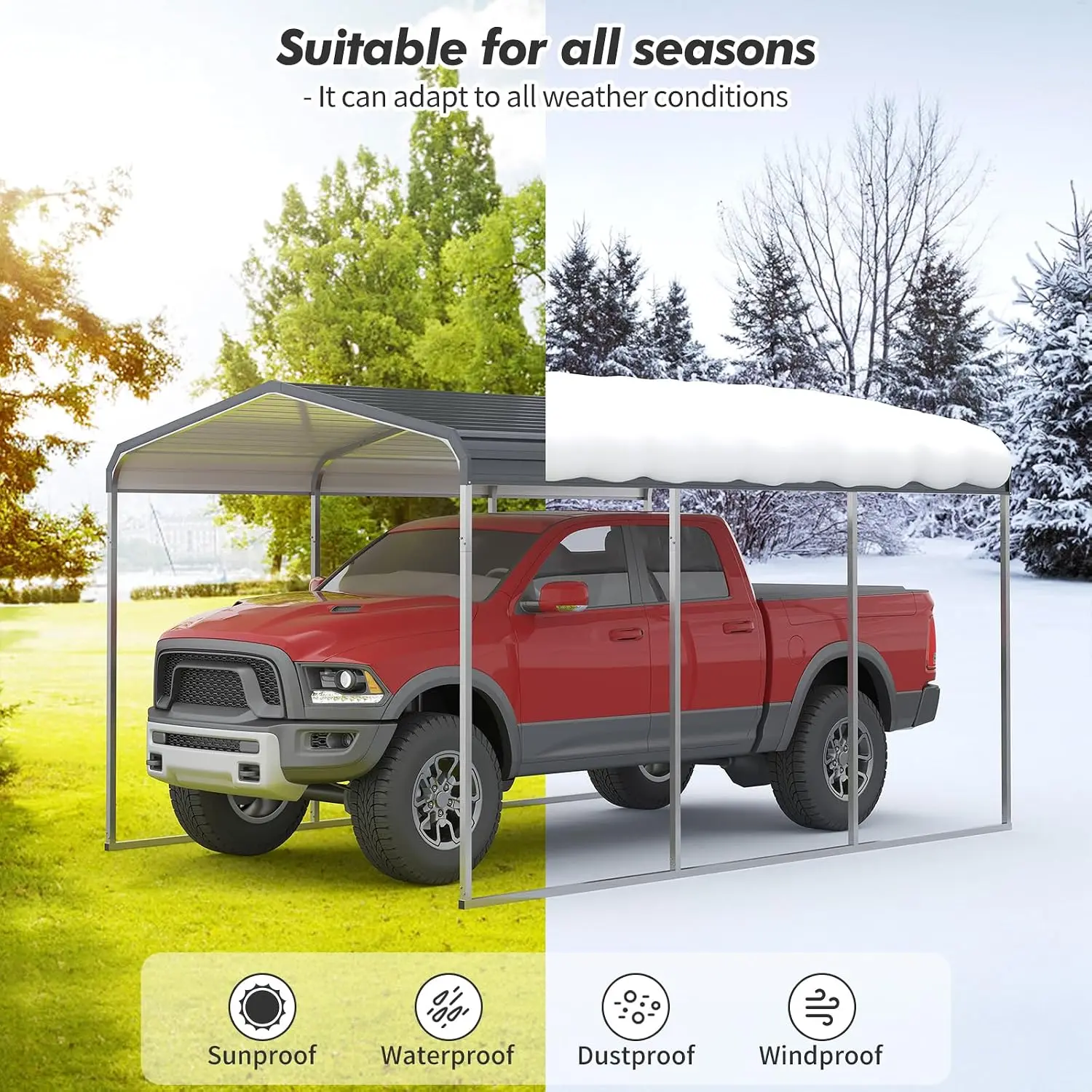 Metal Carport 10x15 Heavy Duty Car Shelter with Galvanized Roof & Updated Frame for Garage Pickup Boats Tractors, Customized
