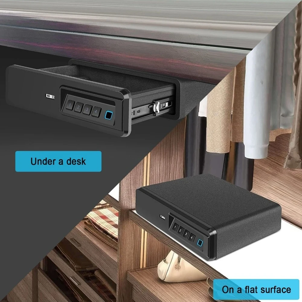 Sejf biometryczny na odciski palców, sejf na broń z wysuwaną szufladą na dwa pistolety, sejf z szufladą do przechowywania do domu i pojazdu (sejf biometryczny)