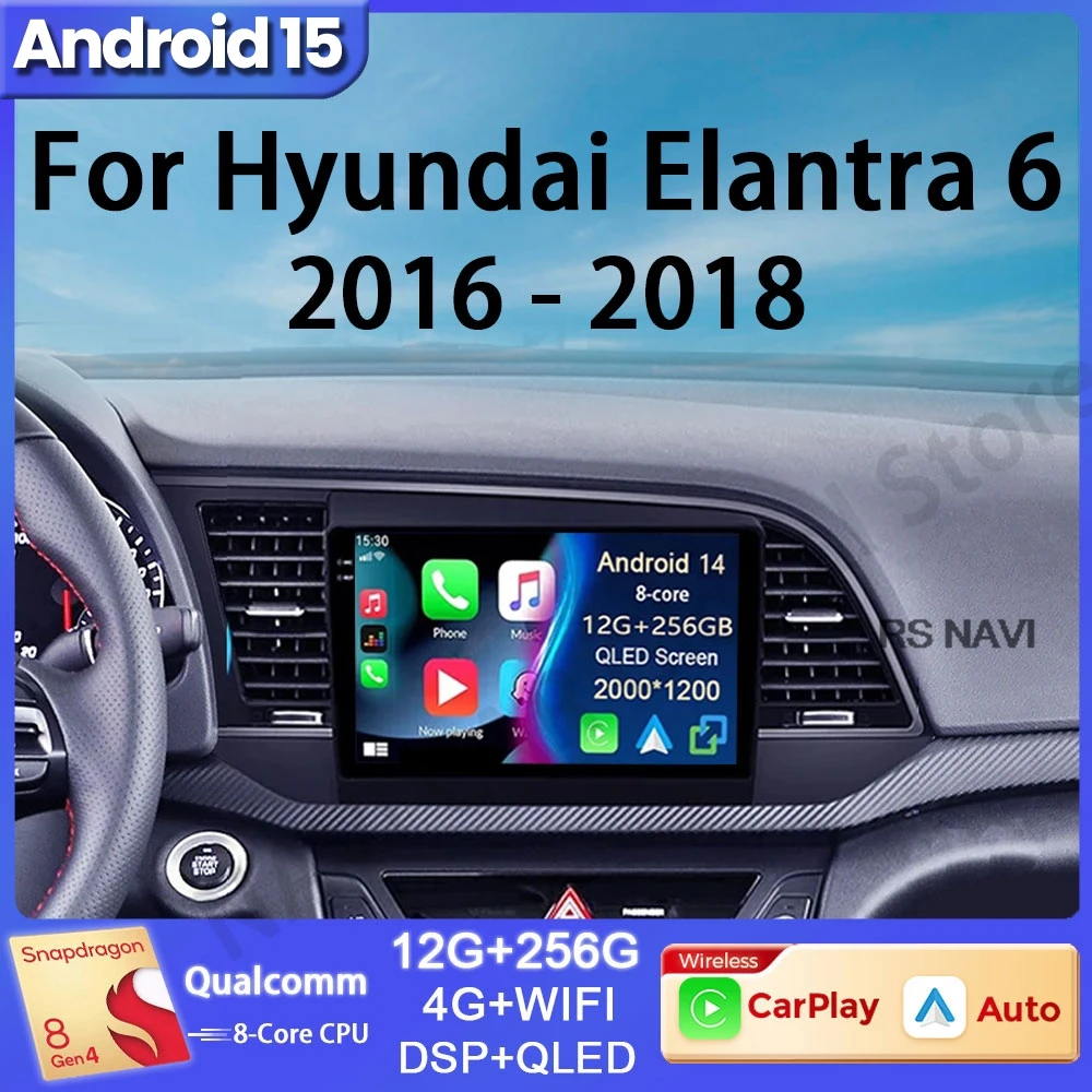 Android 15 For Hyundai Elantra 6 2016 2017 2018 Multimedia Navigation GPS Player No 2din DSP Head Unit BT Stereo Car Radio Video